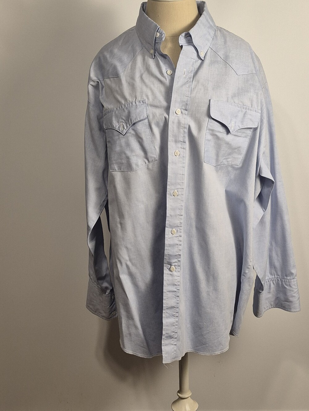 Ranch & Town Light Blue Western Button Down Shirt Men 17.5x34 Retro Boho Cowboy